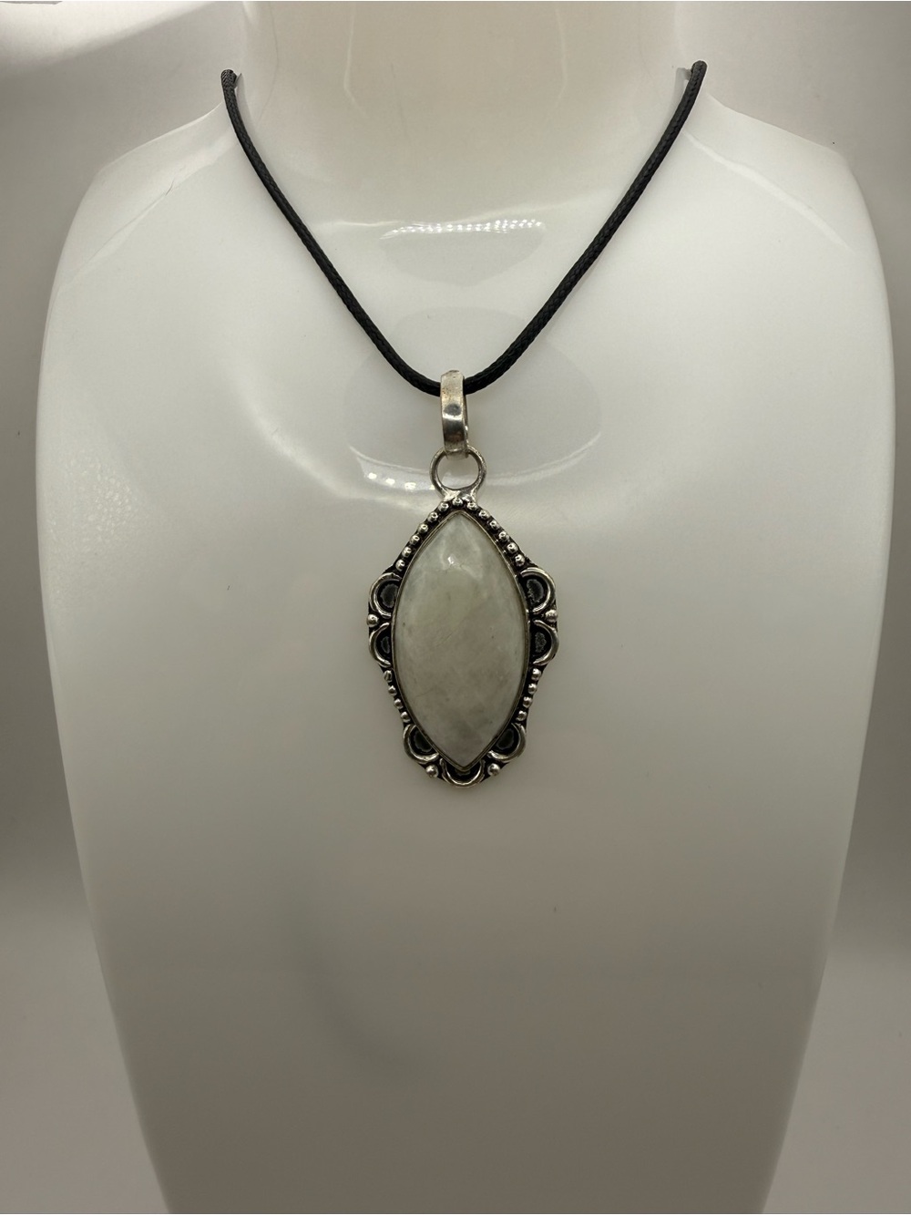 Women's Moonstone Pendant Necklace Marquise Cabochon Setting adjustable closure